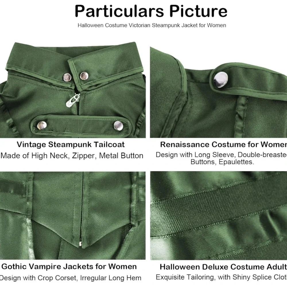 *Halloween Sale - Green Steampunk Ringmaster Tailcoat Costume jacket for Women - Picture 6 of 14